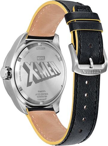 CITIZEN Men's Eco-Drive Marvel Comics X-Men, 42.3mm Silver-Tone Stainless Steel Case with a Black Leather Strap & Black Dial (Style: AW5007-17W) in Kuwait