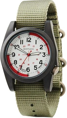 BERTUCCI A-3P Optic White Watch | Optic White Dial with Black Case | Patrol Green Nylon Band | 100M Water Resistance in Kuwait