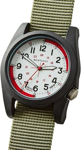 BERTUCCI A-3P Optic White Watch | Optic White Dial with Black Case | Patrol Green Nylon Band | 100M Water Resistance in Kuwait