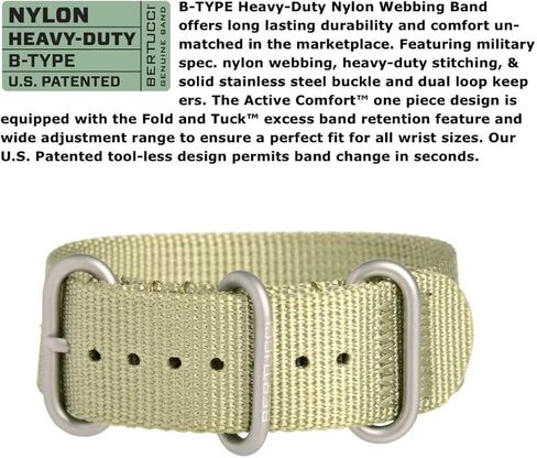 BERTUCCI A-3P Optic White Watch | Optic White Dial with Black Case | Patrol Green Nylon Band | 100M Water Resistance in Kuwait