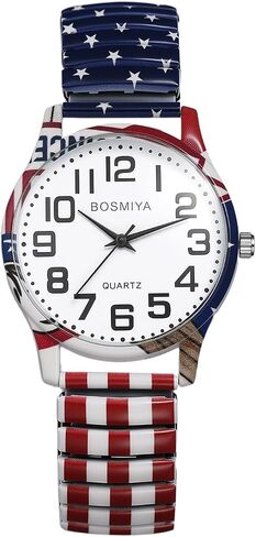 OIDEA Women's Stretch Band Watches: US Freedom 250th Anniversary Dial Elastic Strap Watch Easy Reader Analog Quartz Wrist Watches in Kuwait