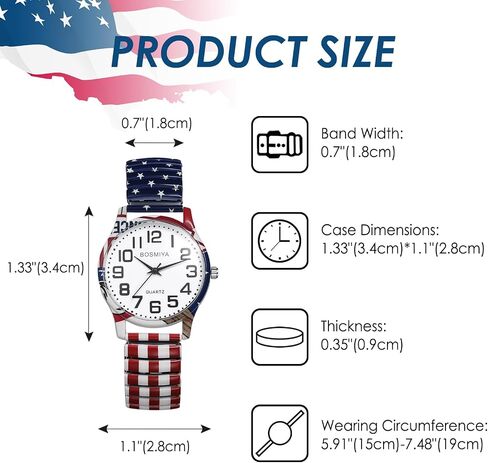 OIDEA Women's Stretch Band Watches: US Freedom 250th Anniversary Dial Elastic Strap Watch Easy Reader Analog Quartz Wrist Watches in Kuwait