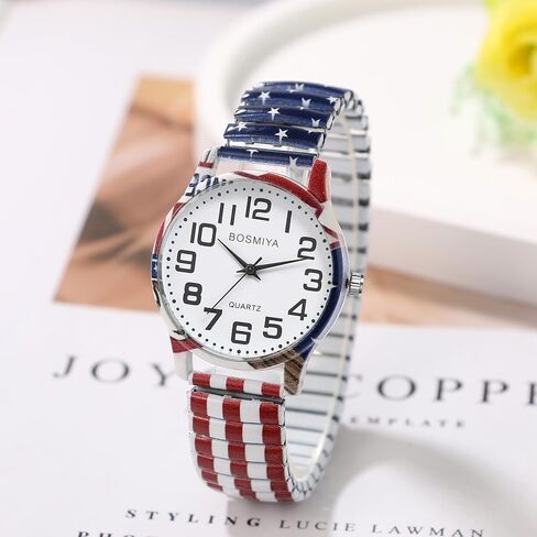 OIDEA Women's Stretch Band Watches: US Freedom 250th Anniversary Dial Elastic Strap Watch Easy Reader Analog Quartz Wrist Watches in Kuwait