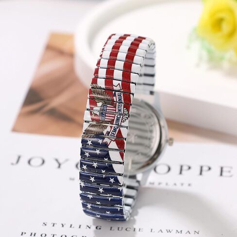OIDEA Women's Stretch Band Watches: US Freedom 250th Anniversary Dial Elastic Strap Watch Easy Reader Analog Quartz Wrist Watches in Kuwait