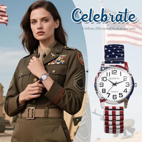 OIDEA Women's Stretch Band Watches: US Freedom 250th Anniversary Dial Elastic Strap Watch Easy Reader Analog Quartz Wrist Watches in Kuwait