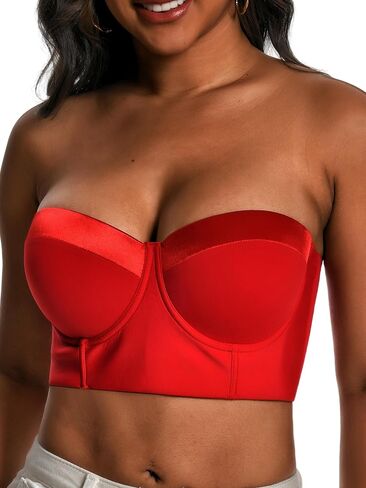 Women Longline Strapless Bra Back Smoothing Support with Clear Straps for Big Bust Fat, No Move on Wedding Party C/D/DD/DDD in Saudi Arabia
