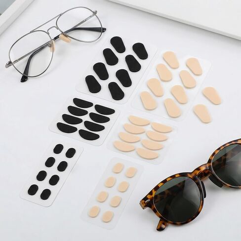 48 Pairs EVA Foam Nose Pads for Glasses, 3 Sizes Soft Non Slip Self-Adhesive Nose Cushion, Eyeglasses Noses Pads Replacement Pad for Glasses Sunglasses (Black＆Skin) in Saudi Arabia
