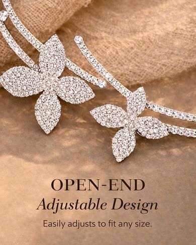 Silver Flower Necklace and Earring Set, Layered Open Choker Rhinestone Bridal Jewelry Set for Wedding Costume Jewelry in Saudi Arabia