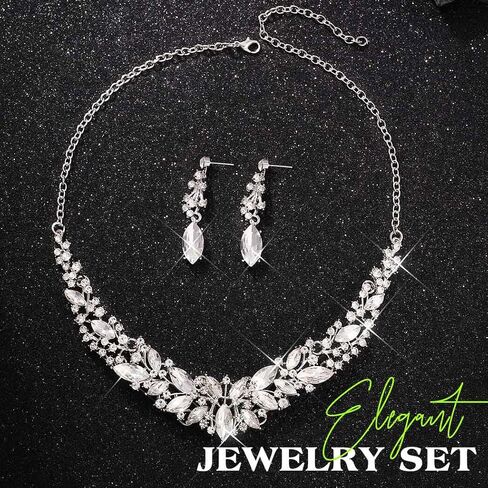 Sixexey Rhinestone Jewelry Set Silver Prom Necklace Earrings Bridal Wedding Jewelry Accessories for Women in Saudi Arabia