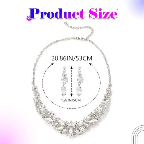 Sixexey Rhinestone Jewelry Set Silver Prom Necklace Earrings Bridal Wedding Jewelry Accessories for Women in Saudi Arabia