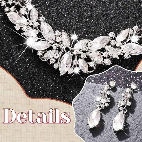 Sixexey Rhinestone Jewelry Set Silver Prom Necklace Earrings Bridal Wedding Jewelry Accessories for Women in Saudi Arabia