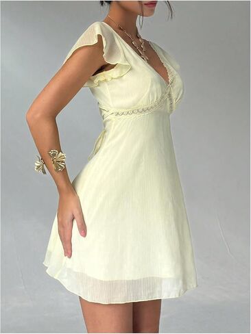 SOLY HUX Women's Cute Lace V Neck Mesh Summer Mini Dress Wedding Guest Brunch Dress Vacation Dresses in Saudi Arabia