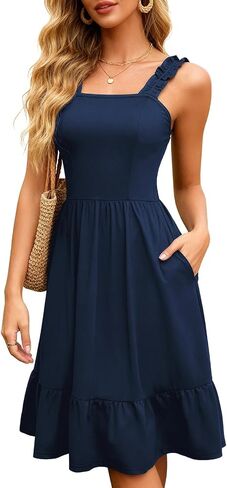 Berydress Sundresses for Women 2026 Vacation Summer Midi Dress Spaghetti Straps Flowy Boho Beach Dresses with Pockets in Saudi Arabia
