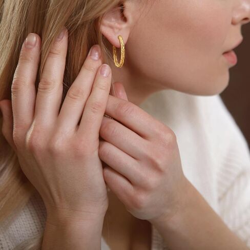 Gold Earrings for Women 14K Gold Hoop Earrings for Women 30mm | 14K Gold Earrings for Women Hoop Twisted Woven Texture and Braided Detailing Gold Hoop Earrings for Womens in Saudi Arabia