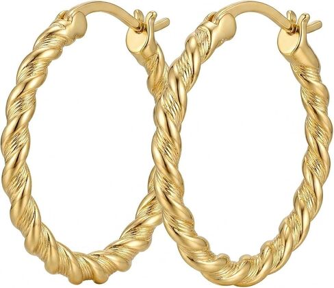 14K Gold Hoop Earrings for Women 25mm Gold Earrings for Women Trendy 14k Gold Huggie Earring for Women Hoops Unique Twisted Beaded Pattern Womens Hoops Earring in Saudi Arabia
