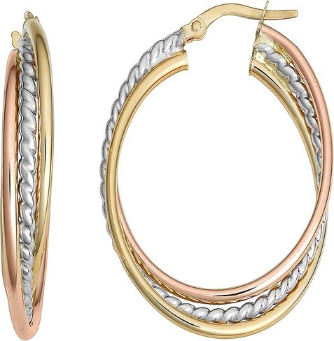 Kooljewelry 14k Tricolor Gold High Polish Overlapping Triple Oval Hoop Earrings in Kuwait