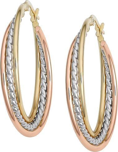 Kooljewelry 14k Tricolor Gold High Polish Overlapping Triple Oval Hoop Earrings in Kuwait