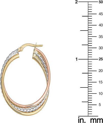 Kooljewelry 14k Tricolor Gold High Polish Overlapping Triple Oval Hoop Earrings in Kuwait