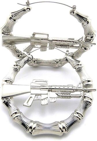 Women Lady Hip Hop Celebrity Style Gold Plated Ghetto Style Machine Gun Bamboo Hoop Hollow Pincatch Fashion Earrings Earring in Saudi Arabia