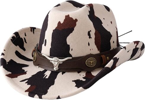 ATHX Cowgirl Cowboy Hat for Women Western Cow Print Hat with Trendy Metal Bull Hatband Party Vacation Cowgirl Outfits in Saudi Arabia