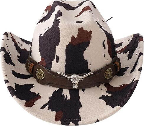 ATHX Cowgirl Cowboy Hat for Women Western Cow Print Hat with Trendy Metal Bull Hatband Party Vacation Cowgirl Outfits in Saudi Arabia