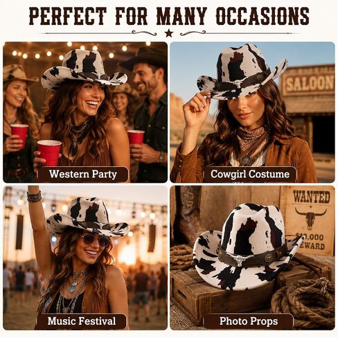ATHX Cowgirl Cowboy Hat for Women Western Cow Print Hat with Trendy Metal Bull Hatband Party Vacation Cowgirl Outfits in Saudi Arabia