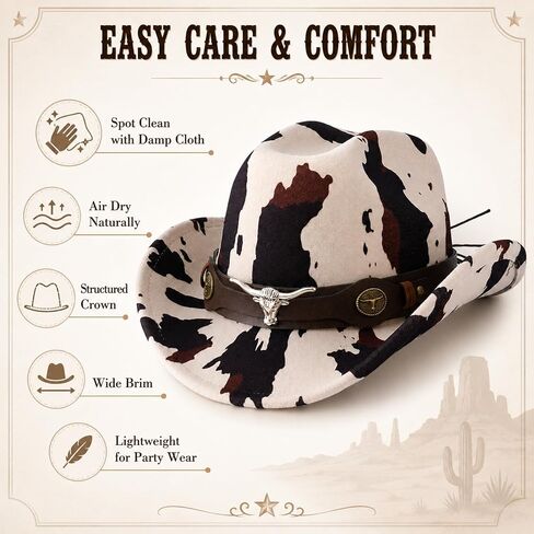 ATHX Cowgirl Cowboy Hat for Women Western Cow Print Hat with Trendy Metal Bull Hatband Party Vacation Cowgirl Outfits in Saudi Arabia