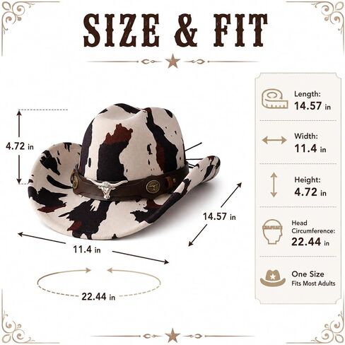 ATHX Cowgirl Cowboy Hat for Women Western Cow Print Hat with Trendy Metal Bull Hatband Party Vacation Cowgirl Outfits in Saudi Arabia