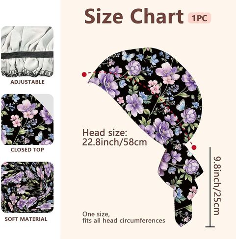 Purple Flowers Pattern Chemo Headwear for Women Pre-Tied Turban Beanie Soft Stretch Headwrap Bandana for Hair Loss Cancer Patients Daily Wear Sleep Head Cover Accessories in Saudi Arabia