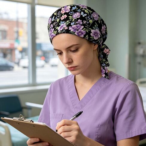 Purple Flowers Pattern Chemo Headwear for Women Pre-Tied Turban Beanie Soft Stretch Headwrap Bandana for Hair Loss Cancer Patients Daily Wear Sleep Head Cover Accessories in Saudi Arabia