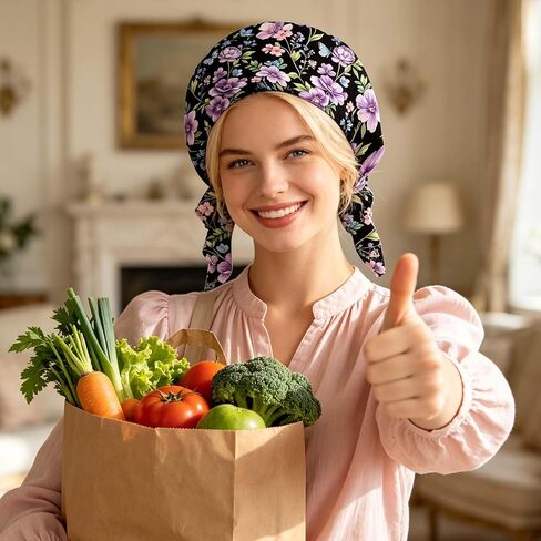 Purple Flowers Pattern Chemo Headwear for Women Pre-Tied Turban Beanie Soft Stretch Headwrap Bandana for Hair Loss Cancer Patients Daily Wear Sleep Head Cover Accessories in Saudi Arabia