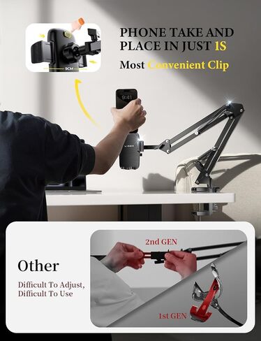 LISEN for Gooseneck Phone Holder for Bed Desk [3rd Upgrade] Cell Phone Stand for Desk Bed iPhone Holder Laying Down Bed Accessories,Flexible Arm Clamp Clip Phone Mount Stand for Filming Fits iPhone in Kuwait