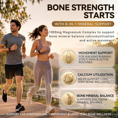 Magnesium Complex 1000 mg, 8 Forms Magnesium Oxide, Glycinate, Malate, Taurate, Citrate, Carbonate, Aspartate, Orotate, High Absorption Formula for Nerve, Muscle & Bone Support, 90 Capsules in Kuwait