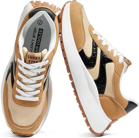 LUCKY STEP Women's Casual Retro Fashion Sneakers Classic Platform Stylish Walking Shoes Trainers Anti-Slip Lace-up Street Style Footwear in Kuwait