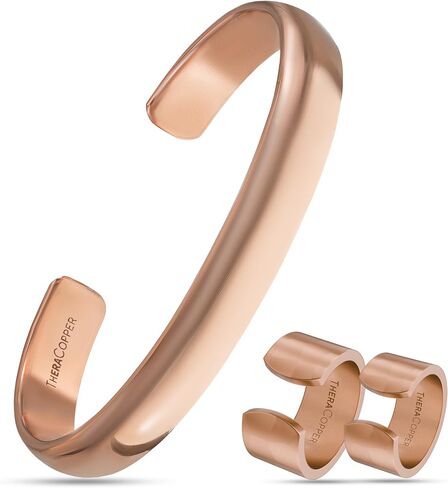 TheraCopper Jewelry Bundle – Copper Rings for Women (2 Pack, 10mm Hammered) & Copper Bracelet Cuff (Plain), 100% Pure, Raw & Uncoated in Saudi Arabia