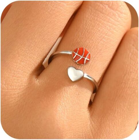 Basketball Volleyball Soccer Football Ring for Women Athletes Coaches 925 Sterling Silver Dainty Ball Sport Love Heart Rings for Her Graduation Gifts Inspirational Band Ring Jewelry Gift for Sport Lover in Saudi Arabia