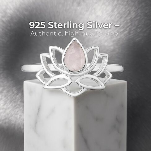 Cut Pear Moonstone Lotus 925 Sterling Silver Ring - Delicate BOHO Chic Jewelry - Fashionable and Stylish for Women with Velvet Gift Bag - Made by Indian Artisans - Size 5-10 in Saudi Arabia