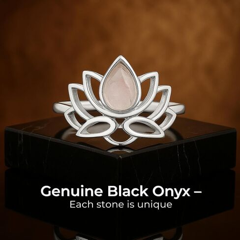 Cut Pear Moonstone Lotus 925 Sterling Silver Ring - Delicate BOHO Chic Jewelry - Fashionable and Stylish for Women with Velvet Gift Bag - Made by Indian Artisans - Size 5-10 in Saudi Arabia