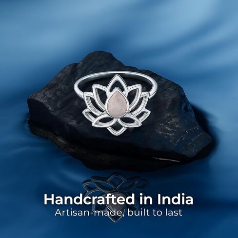 Cut Pear Moonstone Lotus 925 Sterling Silver Ring - Delicate BOHO Chic Jewelry - Fashionable and Stylish for Women with Velvet Gift Bag - Made by Indian Artisans - Size 5-10 in Saudi Arabia