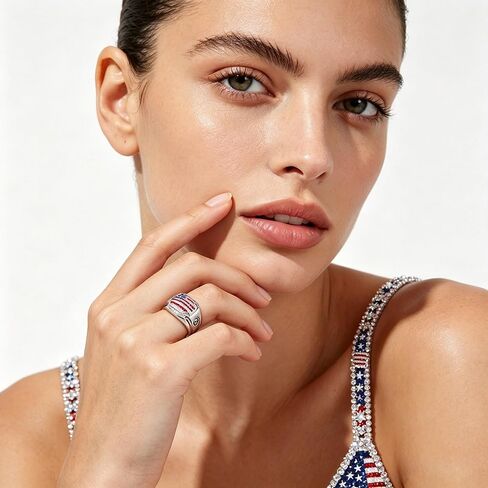 America 250th Patriotic Ring American Flag Ring for Women,Chunky USA 4th of July Rings Red White Blue Rhinestones Rings Independence Day Jewelry 6-12 in Saudi Arabia