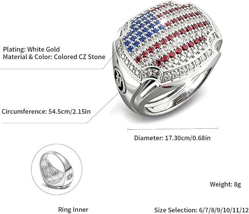 America 250th Patriotic Ring American Flag Ring for Women,Chunky USA 4th of July Rings Red White Blue Rhinestones Rings Independence Day Jewelry 6-12 in Saudi Arabia
