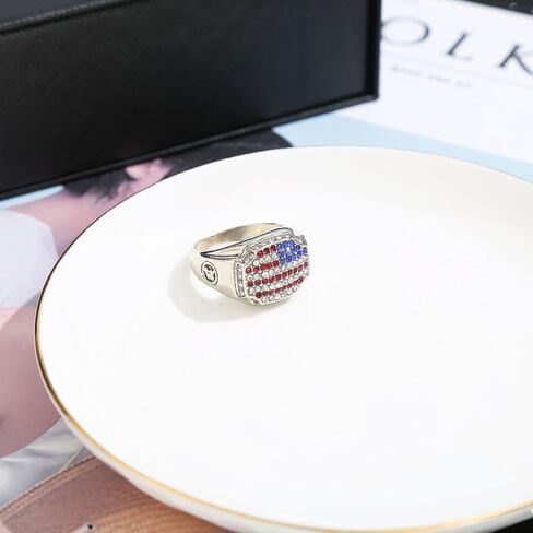 America 250th Patriotic Ring American Flag Ring for Women,Chunky USA 4th of July Rings Red White Blue Rhinestones Rings Independence Day Jewelry 6-12 in Saudi Arabia