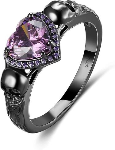Skull Ring S925 Sterling Silver Black Diamond Gothic Ring Band for Women Promise Engagement Wedding for Her in Saudi Arabia