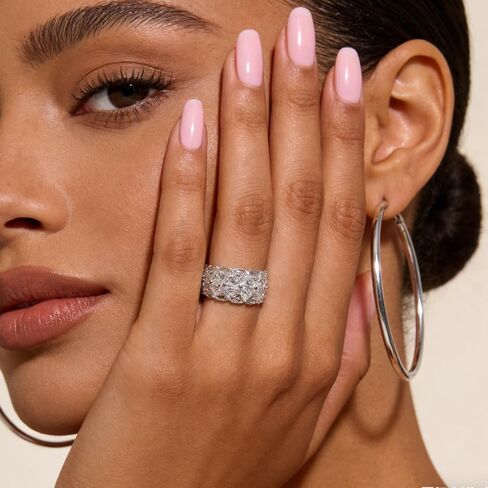925 Sterling Silver Rings for Women, Adjustable Open Statement Wide Band Ring, Full Cubic Zirconia Trendy Hollow Lace, Dainty Valentine‘s Day Jewelry Gifts for her in Saudi Arabia