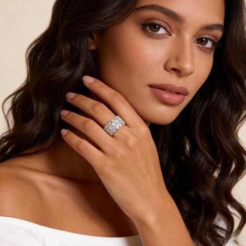 925 Sterling Silver Rings for Women, Adjustable Open Statement Wide Band Ring, Full Cubic Zirconia Trendy Hollow Lace, Dainty Valentine‘s Day Jewelry Gifts for her in Saudi Arabia
