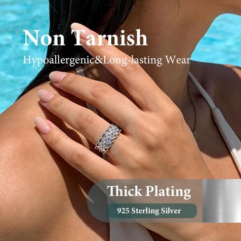 925 Sterling Silver Rings for Women, Adjustable Open Statement Wide Band Ring, Full Cubic Zirconia Trendy Hollow Lace, Dainty Valentine‘s Day Jewelry Gifts for her in Saudi Arabia