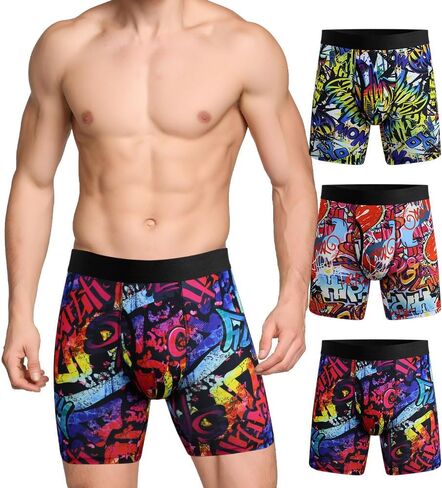 3 Pack Mens Underwear Boxer Briefs for Men Pack Stretch Boxer Briefs Breathable Boxer Trunks in Kuwait