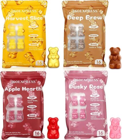 Wax Tarts Gift Set - Sweet Treats Variety Pack - 64 Cute Bear Wax Cubes for Warmers - Features Apple Hearth, Harvest,Slice, Deep Brew, Dusky Rose Premium Scents in Saudi Arabia