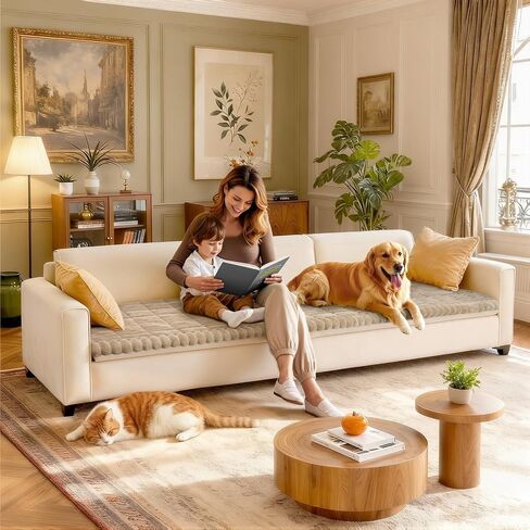 SearchI Couch Covers for Dogs Washable, Non Slip Fuzzy Pet Couch Cover for Sofa, Thick Soft Sofa Covers Couch Protector for Dogs Pet Friendly(Khaki, 27.6" x 59") in Saudi Arabia