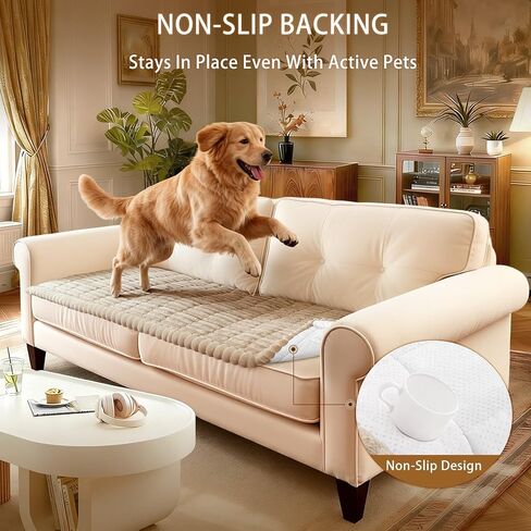 SearchI Couch Covers for Dogs Washable, Non Slip Fuzzy Pet Couch Cover for Sofa, Thick Soft Sofa Covers Couch Protector for Dogs Pet Friendly(Khaki, 27.6" x 59") in Saudi Arabia